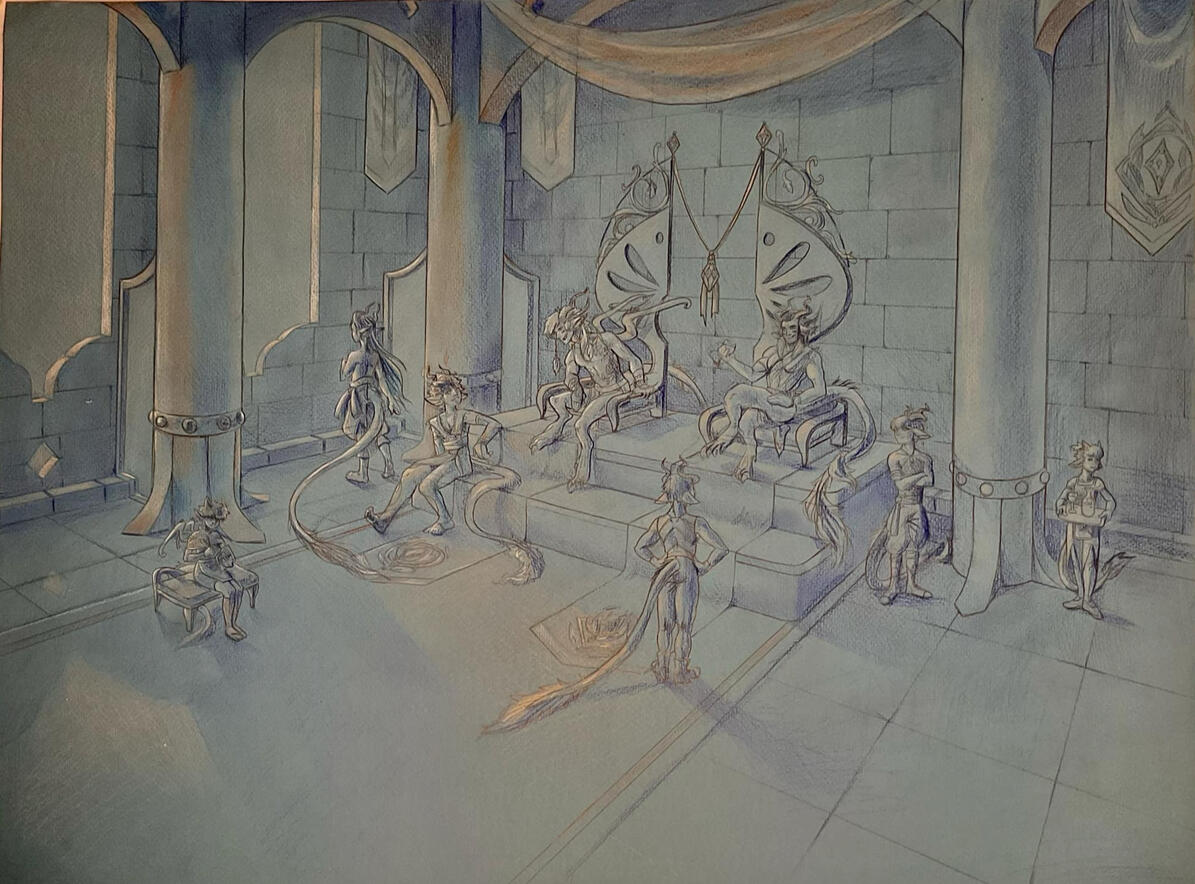 Pencil crayon on toned paper